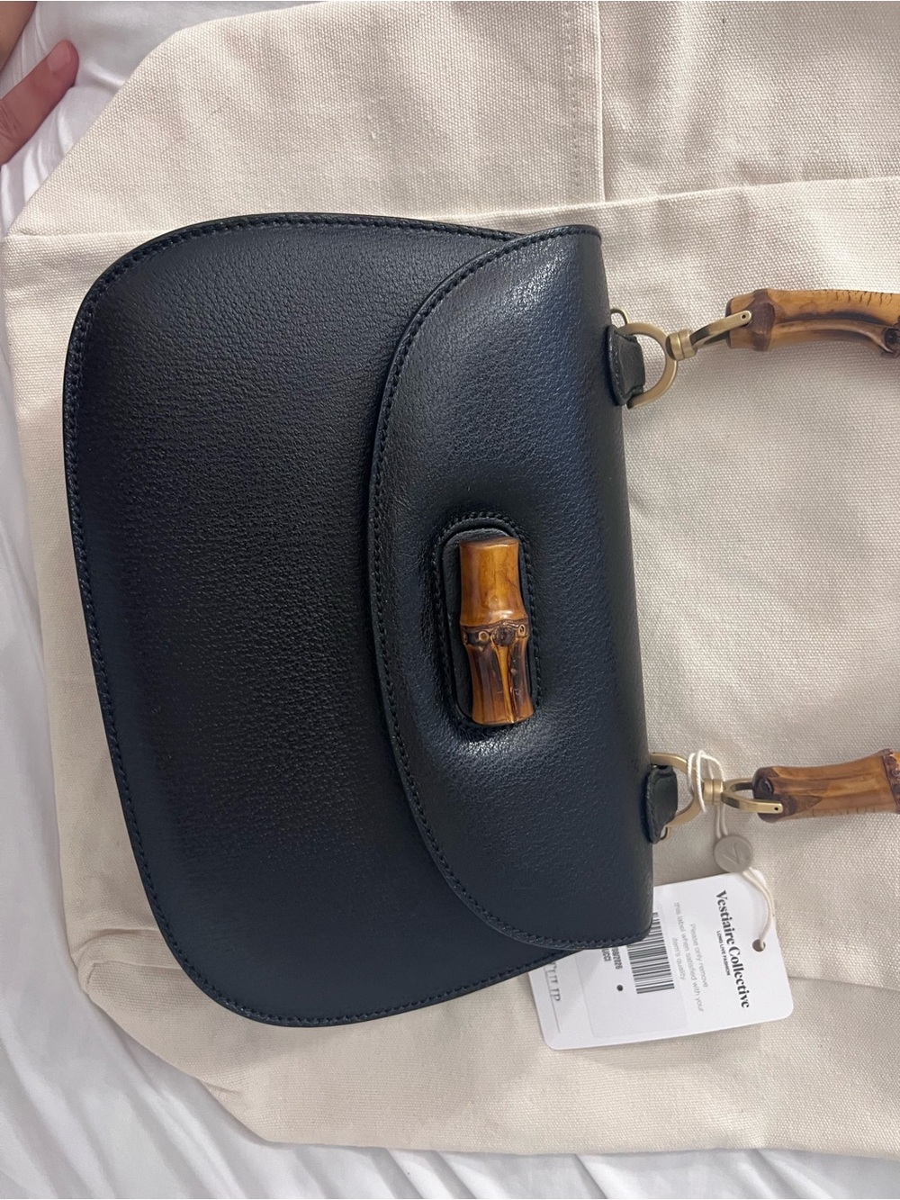 Gucci Black Leather Shoulder Bag with Bamboo Handle Accents small